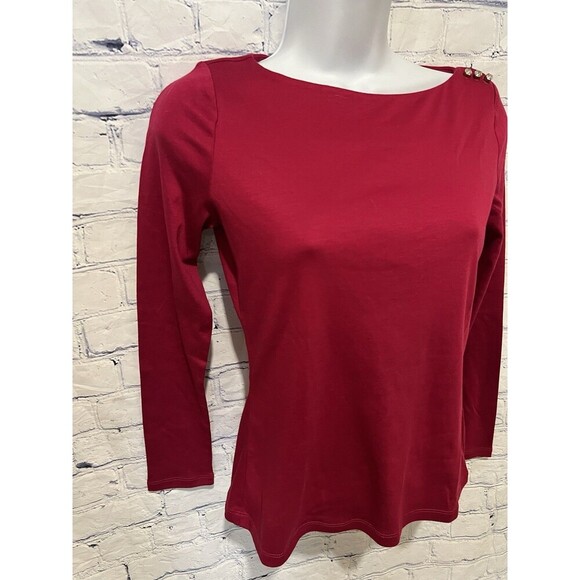 Talbots Lot Of 2 Pink & Ivory Cotton Rhinestone Button Boat Neck Knit Top Petite - Picture 3 of 14